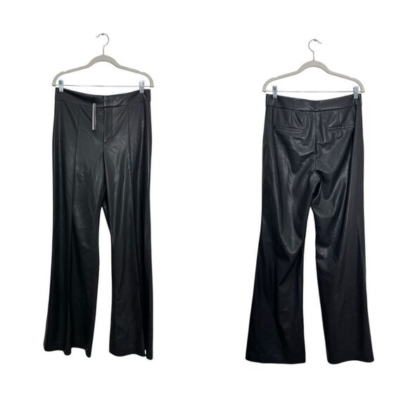 NWT Alice + Olivia Dylan Vegan Leather Wide leg Pants in Charcoal - Picture 11 of 13